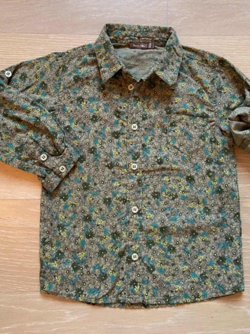 Monoprix, Autumn green floral shirt, toddler 3T